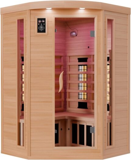 Dewello Infrarotkabine LAKEFIELD 3 120x120 DUAL-THERM für 1-2 Personen aus Hemlock Holz mit Vollspektrumstrahler
