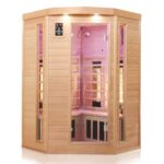 Dewello® Infrarotkabine Infrarotsauna LAKEFIELD 120cm x 120cm für 1-2 Personen aus Hemlock Holz mit Vollspektrumstrahler, LED-Farblicht, Bluetooth, FM,MP3,USB