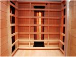 Dewello® Infrarotkabine Infrarotsauna MILTON 90x90 für 1 Personen aus Hemlock Holz mit Vollspektrumstrahler, LED-Farblicht Sternenhimmel und Steinwand, Bluetooth, FM,MP3,USB