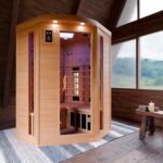 Dewello Infrarotkabine LAKEFIELD 3 120x120 DUAL-THERM für 1-2 Personen aus Hemlock Holz mit Vollspektrumstrahler