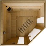 Artsauna Eck-Infrarotkabine Nyborg E150K - Infrarotsauna 150x150 cm mit Dual-Technologie & LED-Farblicht - bis zu 4 Personen - Wärmekabine aus Hemlock