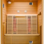 Dewello® Infrarotkabine Infrarotsauna Palermo 135x120 für 1-2 Personen aus Hemlockholz, Vollspektrumstrahler, Bodenstrahler, LED-Farblicht und Beleuchtung, Bluetooth