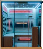 Dewello® Infrarotkabine Infrarotsauna KENORA 160x120 für 2-3 Personen aus Hemlockholz, Vollspektrumstrahler, Bodenstrahler, LED-Farblicht, Bluetooth, mit Salzsteinoptik