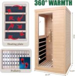 Ferninfrarot-Sauna 1 Person Tannenholz Heimsauna 5 Infrarot-Heizelemente Bluetooth 7-Farben Chromotherapie EMF-arm Seitentür mit Sicherheitsglas