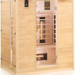 Dewello® Infrarotkabine Infrarotsauna Pierson 160x105 für 2-3 Personen aus Hemlock Holz mit Vollspektrumstrahler, Bodenstrahler, LED-Farblicht, Bluetooth, FM,MP3,USB