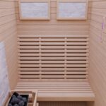 Dewello® Finnische Sauna Minto 120x120 Kabine aus Hemlock Tannenholz mit 3,5KW HARVIA Ofen 1-2 Personen inkl. Sauna Zubehör