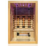 Dewello® Infrarotkabine Infrarotsauna MILTON 90x90 für 1 Personen aus Hemlock Holz mit Vollspektrumstrahler, LED-Farblicht Sternenhimmel und Steinwand, Bluetooth, FM,MP3,USB