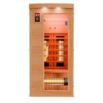 Dewello® Infrarotkabine Infrarotsauna Pierson 160x105 für 2-3 Personen aus Hemlock Holz mit Vollspektrumstrahler, Bodenstrahler, LED-Farblicht, Bluetooth, FM,MP3,USB