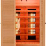 Dewello® Infrarotkabine Infrarotsauna Pierson 90x90 für 1 Person aus Hemlock Holz mit Vollspektrumstrahler, Bodenstrahler, LED-Farblicht, Bluetooth, FM,MP3,USB