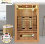 Artsauna Infrarotkabine Kiruna120 mit 5 Vollspektrum- & 3 Flächenstrahler, 2 Personen, 120 x 105 x 190 cm, LED Farblicht & Glastür, Infrarotsauna Sauna