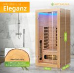 Artsauna Infrarotkabine Kiruna90 mit 4 Vollspektrum- & 3 Flächenstrahler, 1 Person, 90 x 90 x 190 cm, LED Farblicht & Glastür, Infrarotsauna Sauna