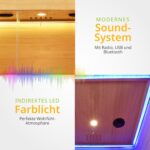 Artsauna Infrarotkabine Kiruna160 mit 6 Vollspektrum- & 3 Flächenstrahler, 3 Personen, 160x105x190 cm, LED Farblicht & Glastür, Infrarotsauna Sauna