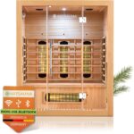 Artsauna Infrarotkabine Kiruna160 mit 6 Vollspektrum- & 3 Flächenstrahler, 3 Personen, 160x105x190 cm, LED Farblicht & Glastür, Infrarotsauna Sauna