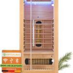 Artsauna Infrarotkabine Kiruna90 mit 4 Vollspektrum- & 3 Flächenstrahler, 1 Person, 90 x 90 x 190 cm, LED Farblicht & Glastür, Infrarotsauna Sauna