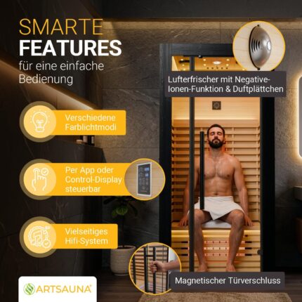 ARTSAUNA® Infrarotkabine Trondheim90 Schwarz - mit Dual-Technologie