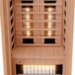 Dewello® Infrarotkabine Infrarotsauna Pierson 90x90 für 1 Person aus Hemlock Holz mit Vollspektrumstrahler, Bodenstrahler, LED-Farblicht, Bluetooth, FM,MP3,USB