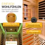 Artsauna Infrarotkabine Helsinki 150 Dual Technologie, LED - Infrarotsauna 150x150 cm - 1 Bank, 2 Liegen für 3 Personen - Wärmekabine Schwarz Black