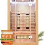 Artsauna Infrarotkabine Kiruna120 mit 5 Vollspektrum- & 3 Flächenstrahler, 2 Personen, 120 x 105 x 190 cm, LED Farblicht & Glastür, Infrarotsauna Sauna